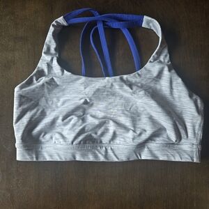 Striped Light Gray & Blue Strappy Sports Bralette